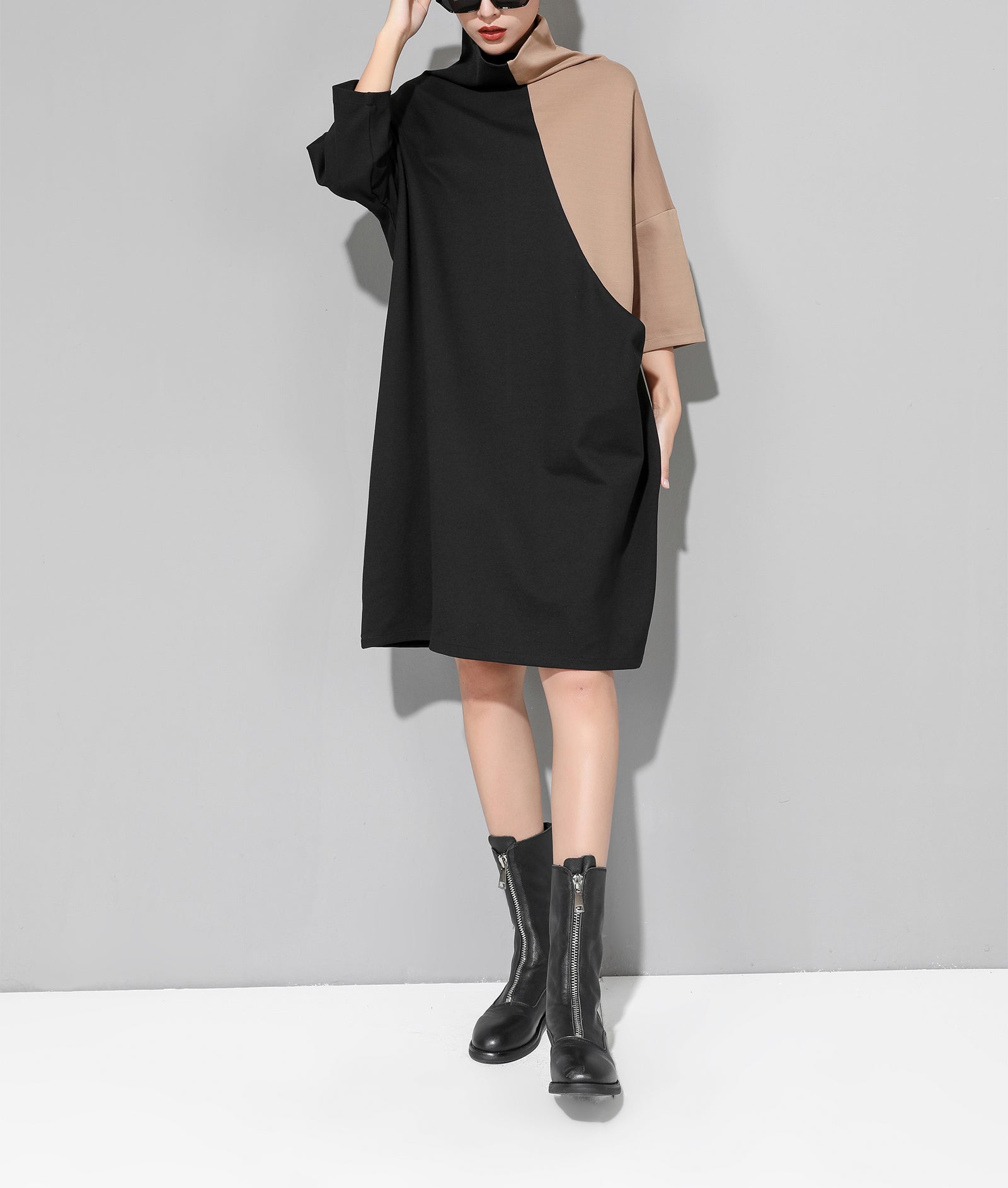 Women's Casual Supersoft 3/4 Sleeve Scoopneck T-Shirt Midi Dress - LAI MENG FIVE CATS