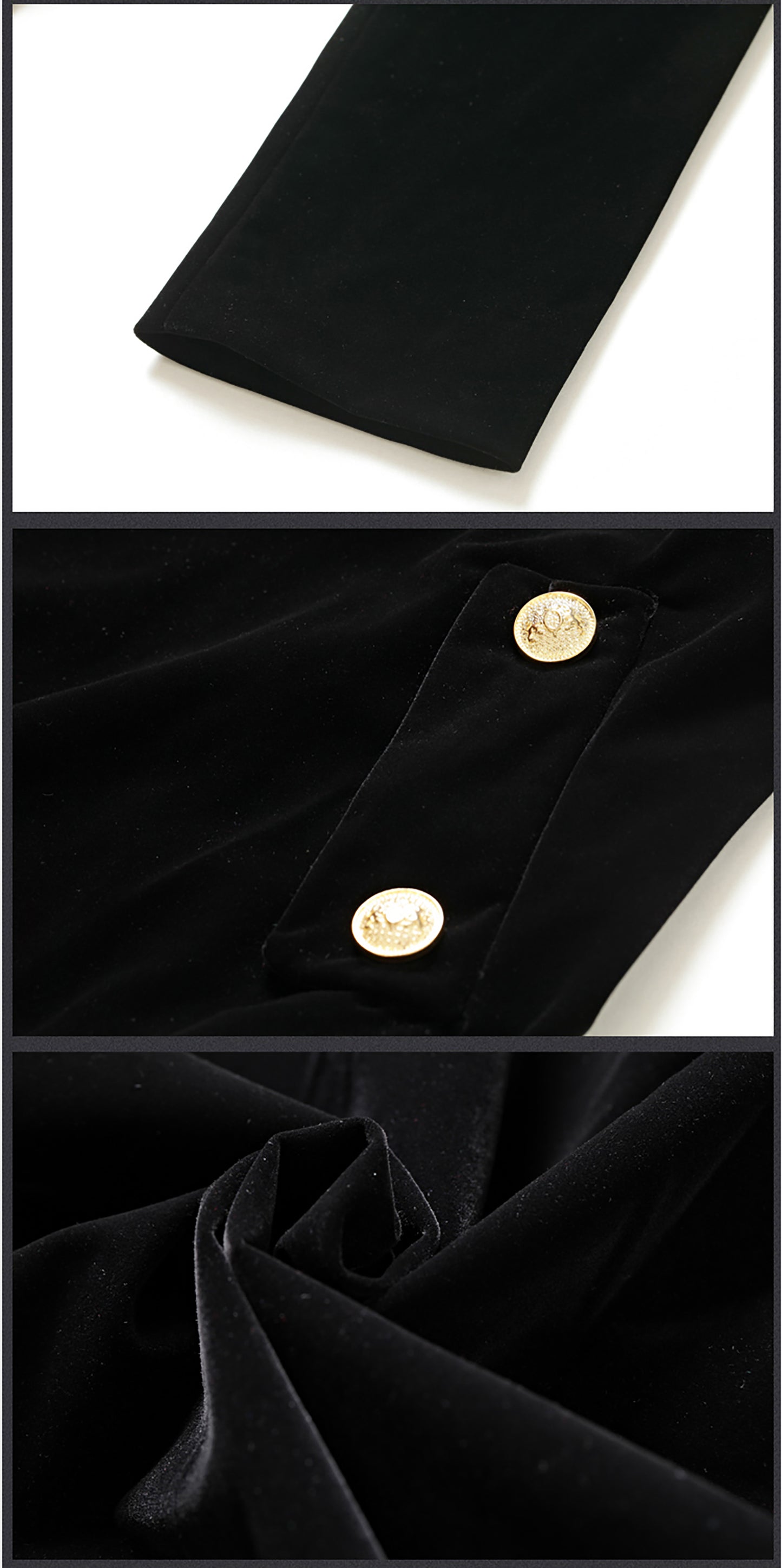 Velvet Button Up Pockets Dress - LAI MENG FIVE CATS