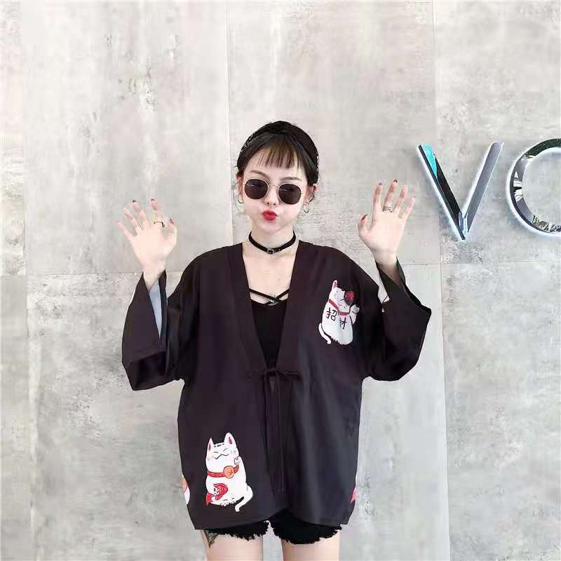 Lucky kitty Japanese Kimono Cardigan - LAI MENG FIVE CATS