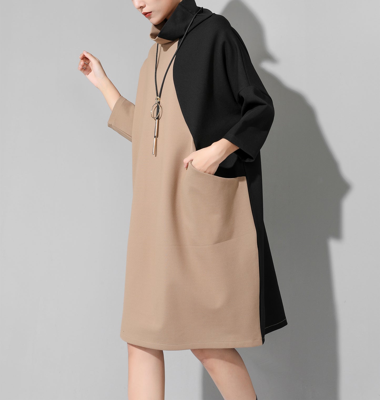 Women's Casual Supersoft 3/4 Sleeve Scoopneck T-Shirt Midi Dress - LAI MENG FIVE CATS