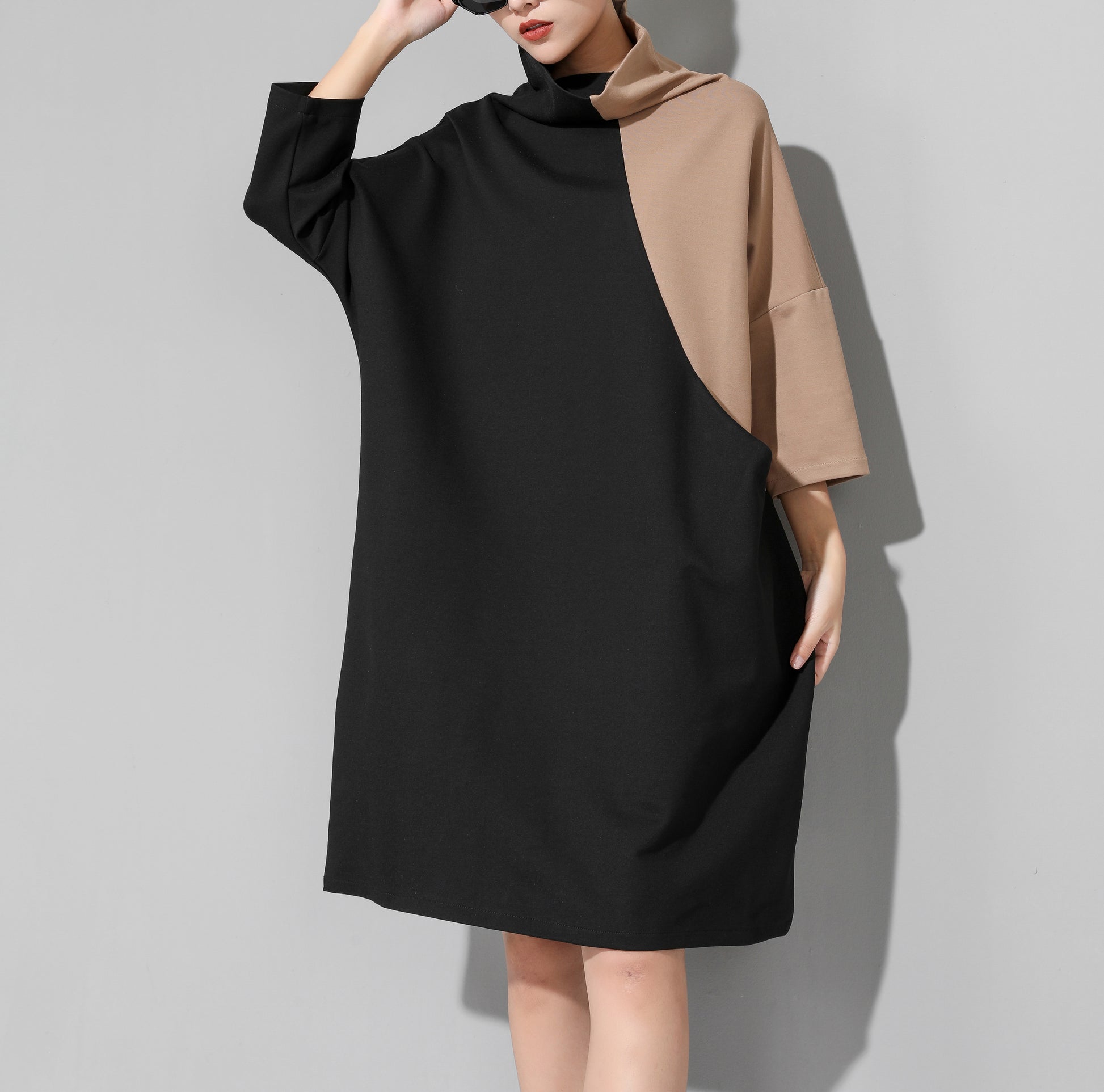 Women's Casual Supersoft 3/4 Sleeve Scoopneck T-Shirt Midi Dress - LAI MENG FIVE CATS