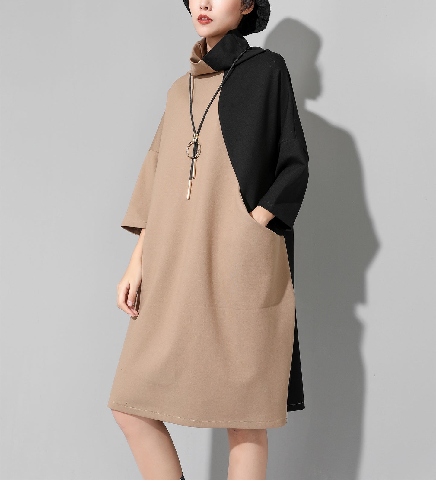 Women's Casual Supersoft 3/4 Sleeve Scoopneck T-Shirt Midi Dress - LAI MENG FIVE CATS