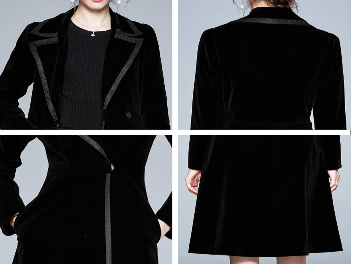 Long Velvet Coat Retro Outwear Dresses - LAI MENG FIVE CATS