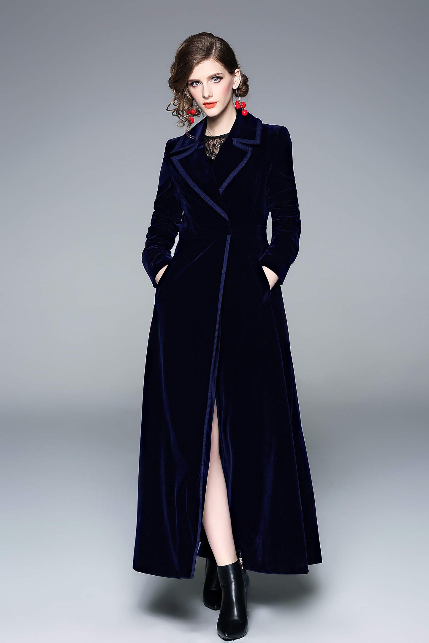 Long Velvet Coat Retro Outwear Dresses - LAI MENG FIVE CATS