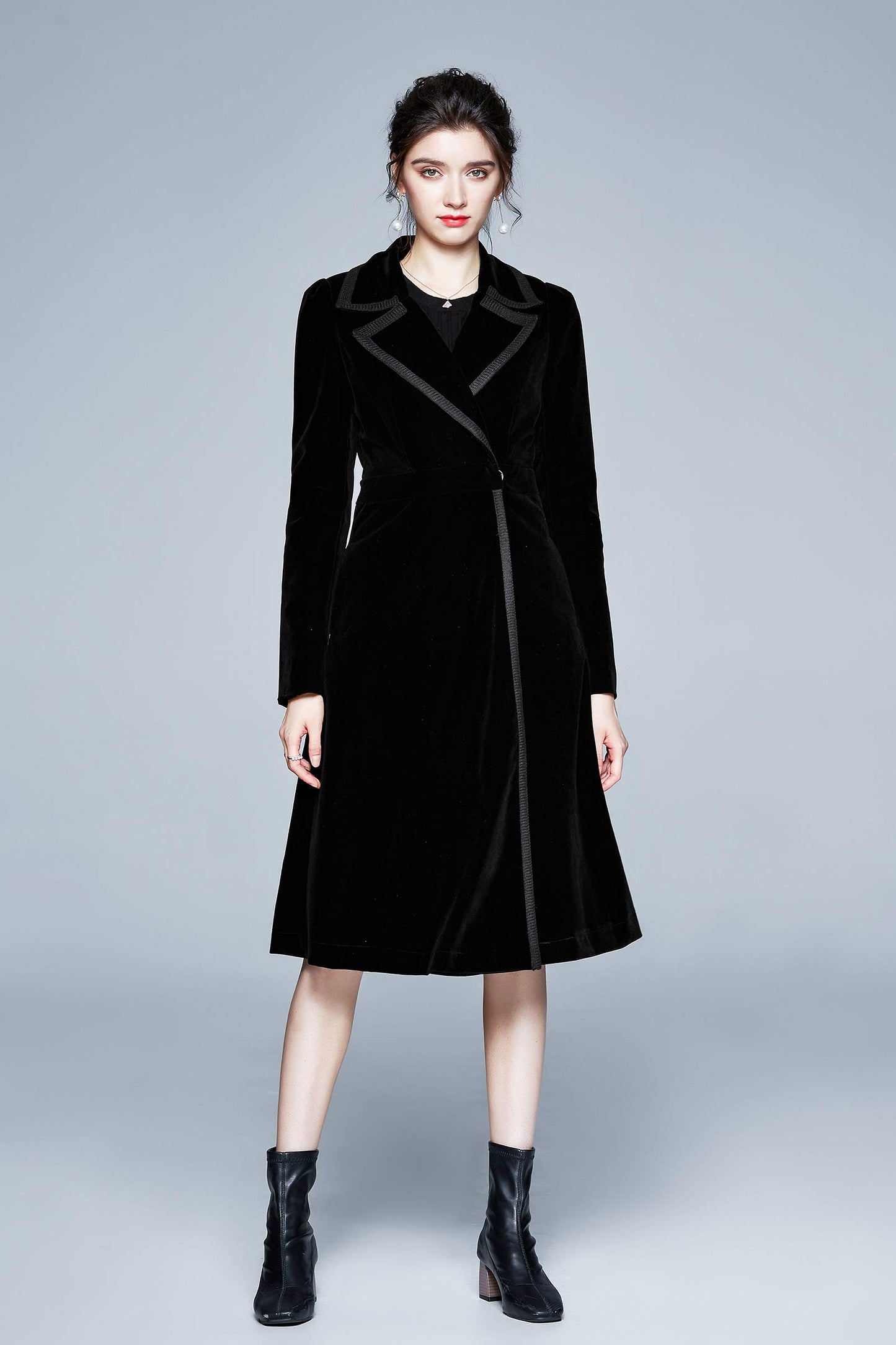 Long Velvet Coat Retro Outwear Dresses - LAI MENG FIVE CATS