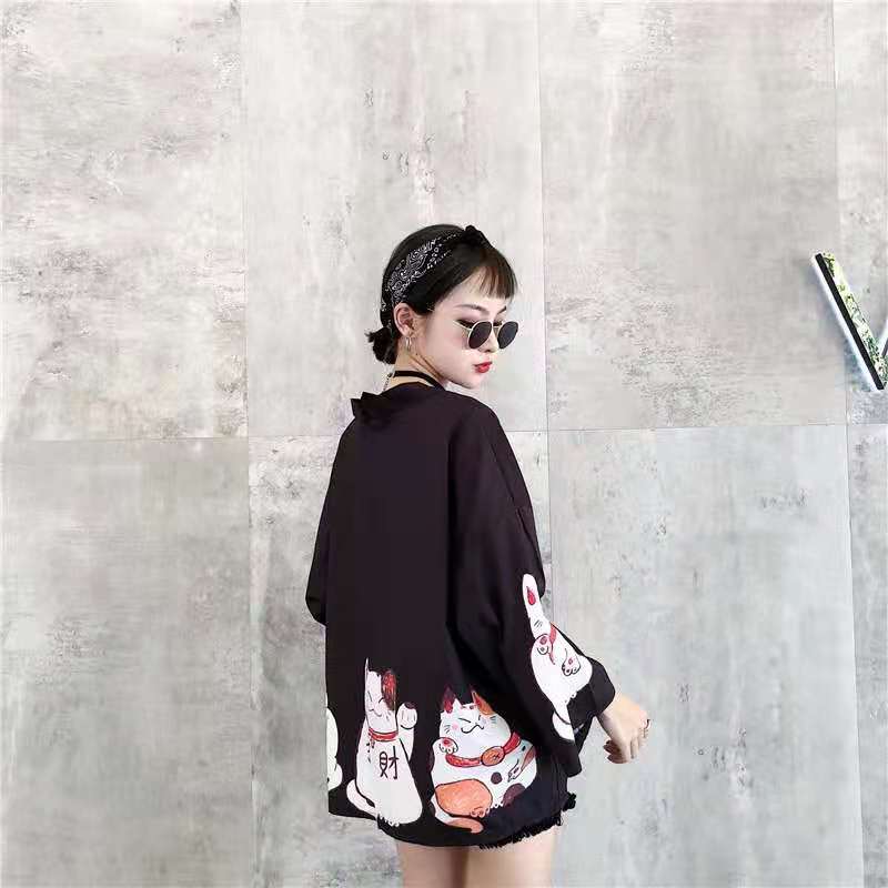 Lucky kitty Japanese Kimono Cardigan - LAI MENG FIVE CATS
