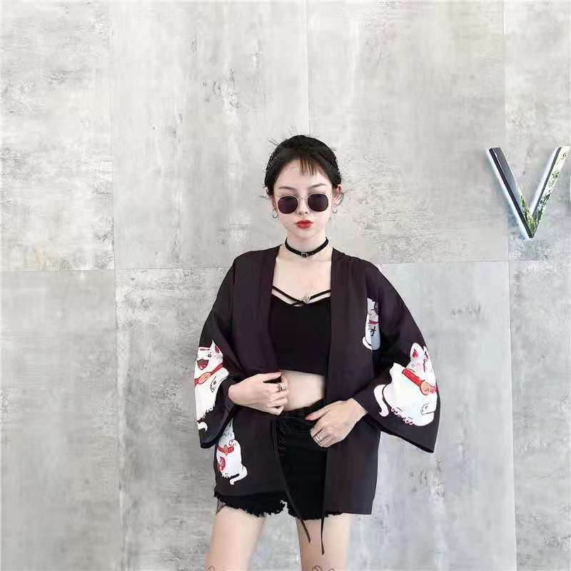 Lucky kitty Japanese Kimono Cardigan - LAI MENG FIVE CATS