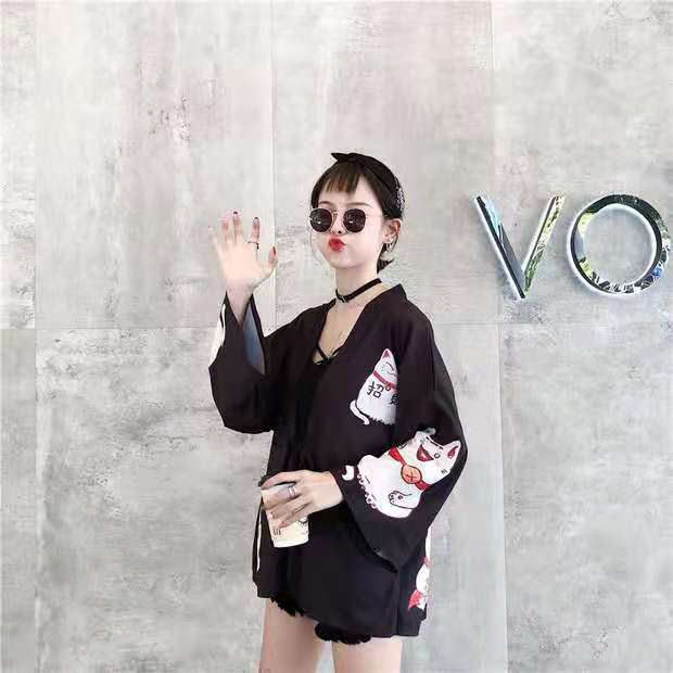Lucky kitty Japanese Kimono Cardigan - LAI MENG FIVE CATS
