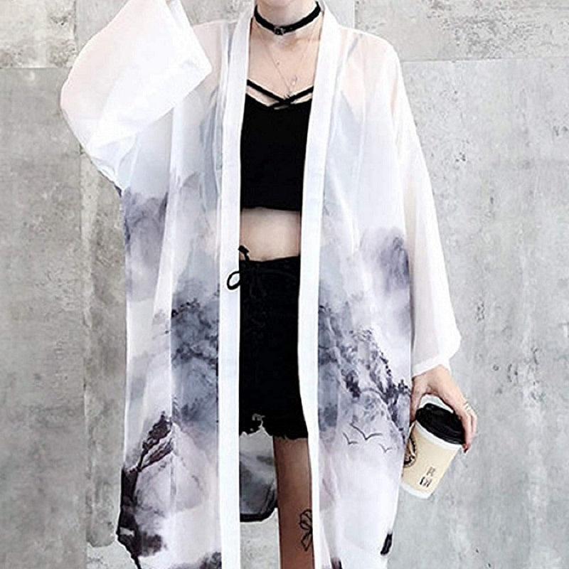 Landscape Pattern Kimono Cardigan - LAI MENG FIVE CATS