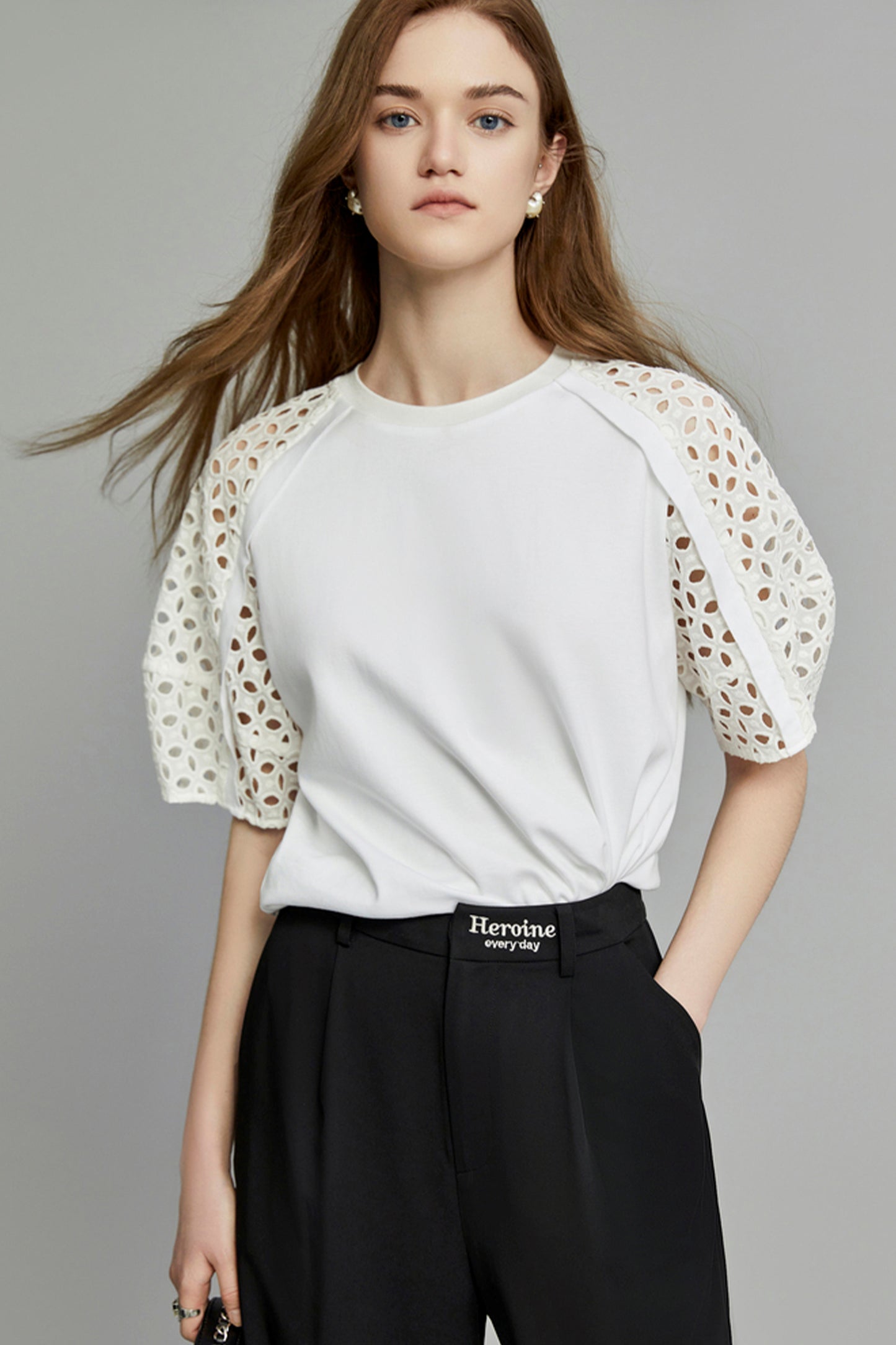 New Season Fashion Solid Puff Sleeve Patchwork Top