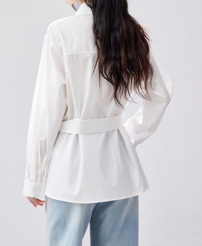 White Tie-Waist Asymmetric Shirt | Early Fall