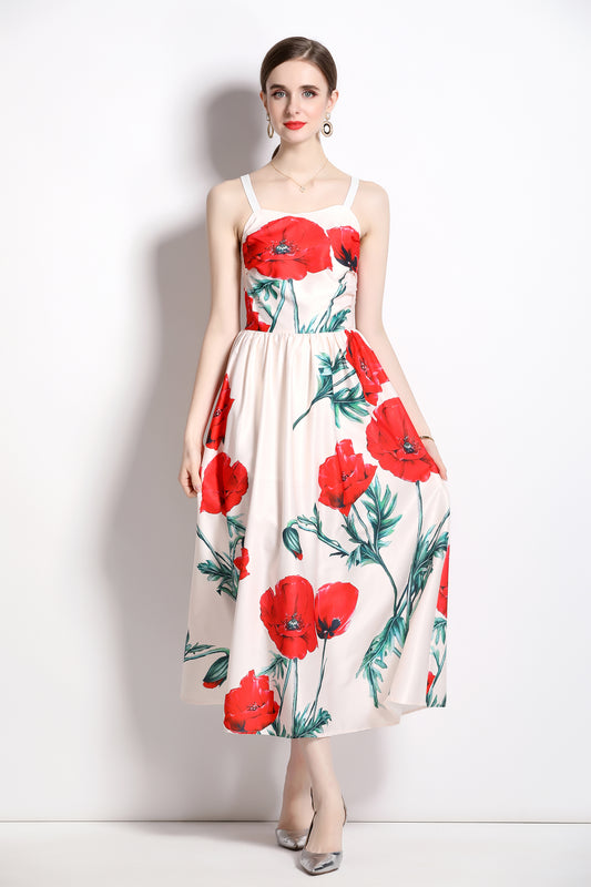 Floral Print Backless Cami Dress