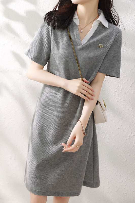 Women's Knitted V-Neck Short Sleeved Mini Dress