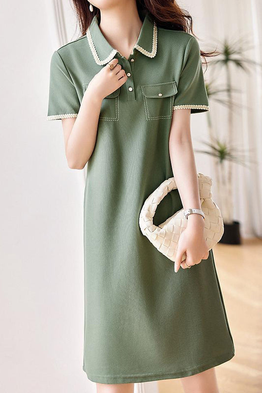 Women's Knitted V-Neck Short Sleeved Mini Dress