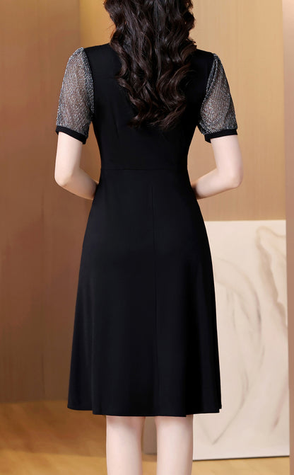 Elegant Black Mesh Sleeve Midi Dress - LAI MENG FIVE CATS