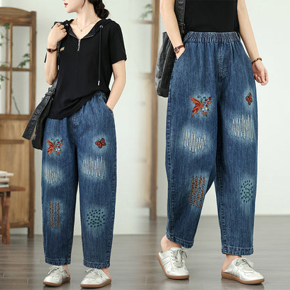 Women Jeans Denim Loose Pants Elastic Waist