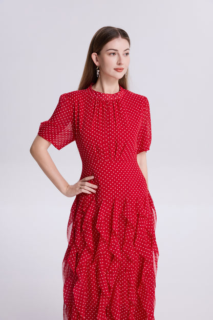 Polka Dot Ruffle Chiffon Maxi Dress