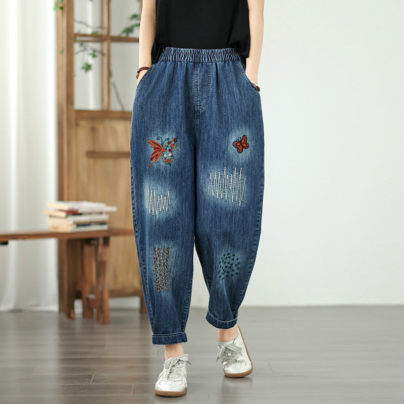 Women Jeans Denim Loose Pants Elastic Waist
