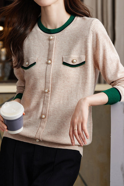 Women's Casual Round Neck Long Sleeve Knitted Sweater Top