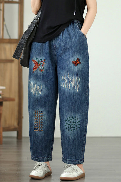 Women Jeans Denim Loose Pants Elastic Waist