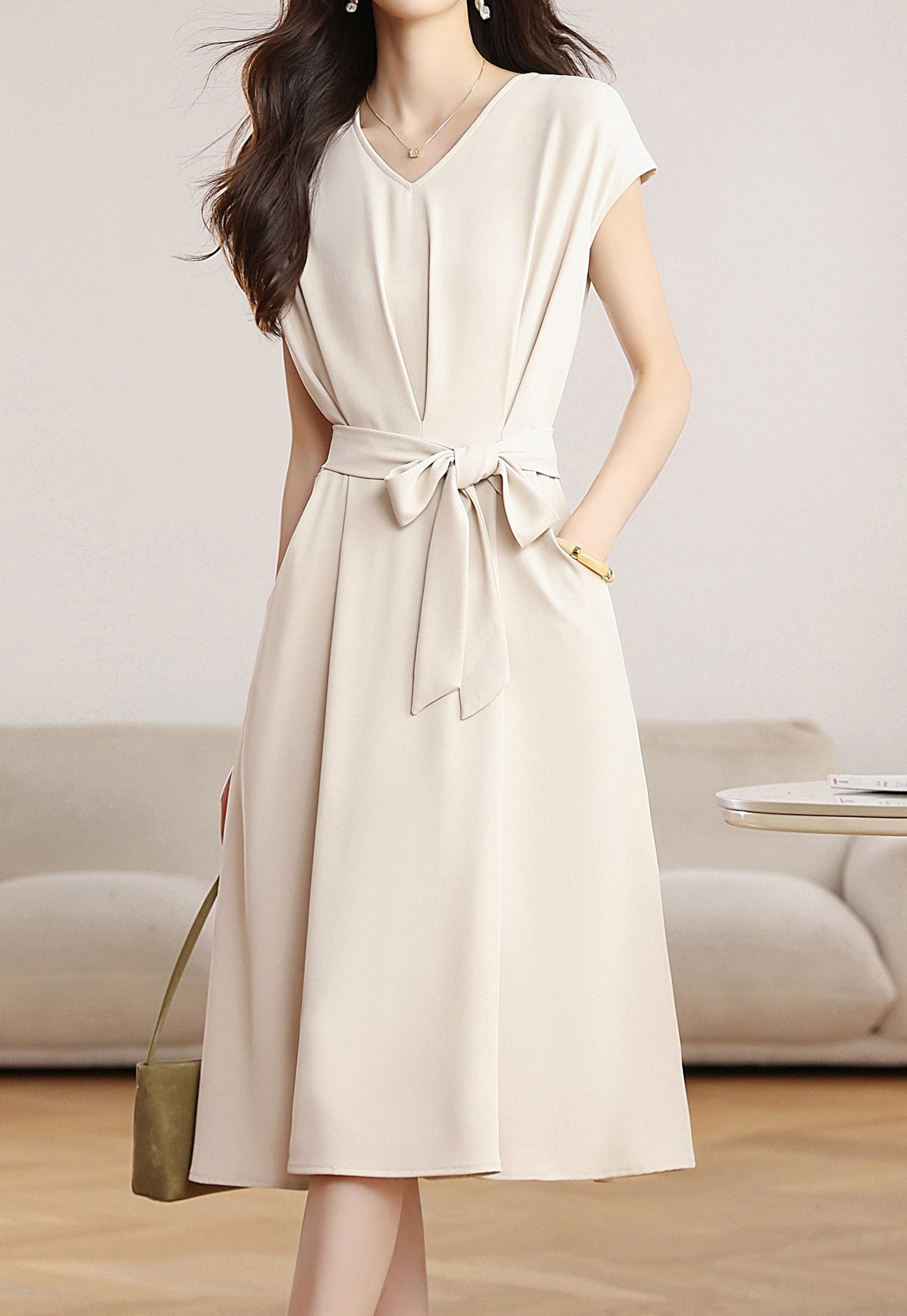 Relaxed Belted Midi Dress with Pockets