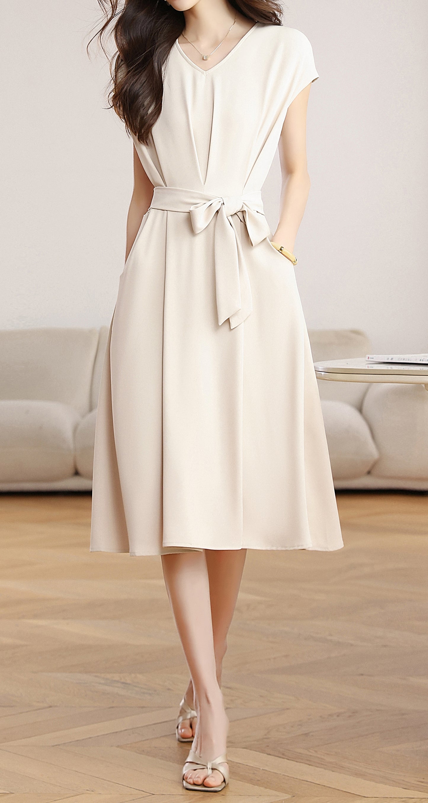Relaxed Belted Midi Dress with Pockets