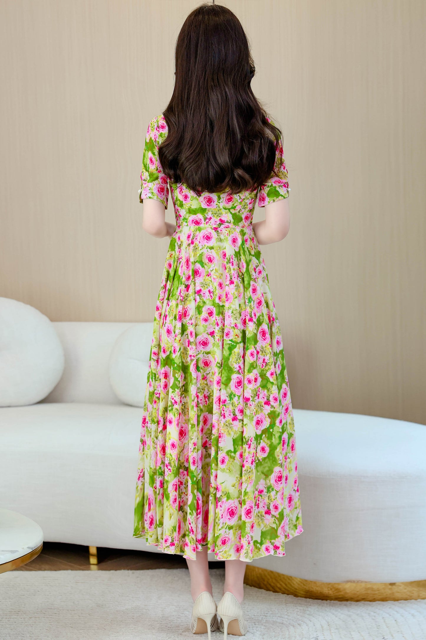 Floral Print Short Sleeve Maxi Dress