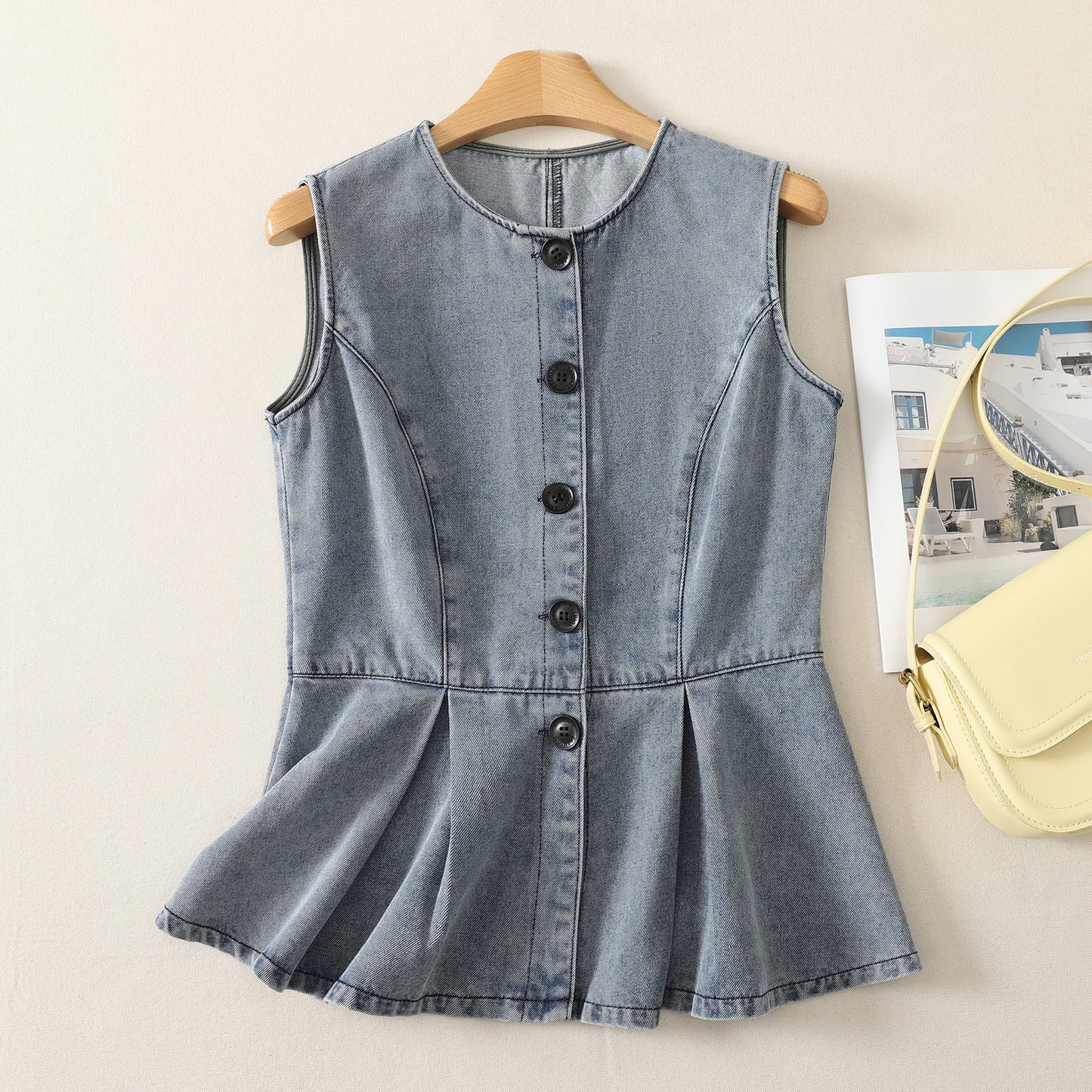 Sleeveless Denim Button Front Top