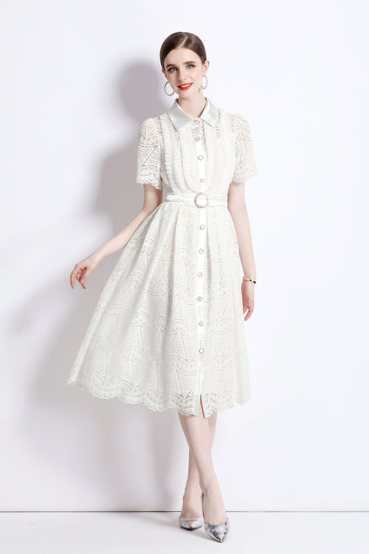 White Vintage Lace Cocktail Midi Dress