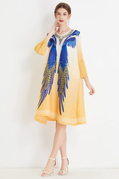 Yellow Pleated Elastic Loose Mini Dress