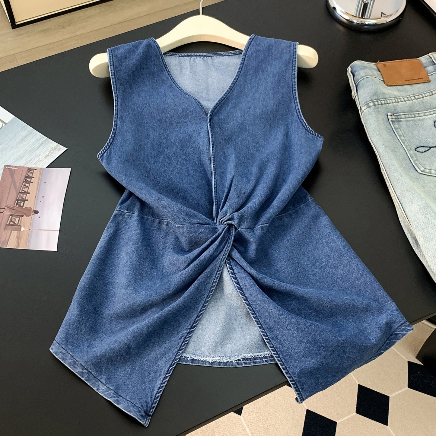 Twist Knot Denim Top | Effortless Waist-Defining Style