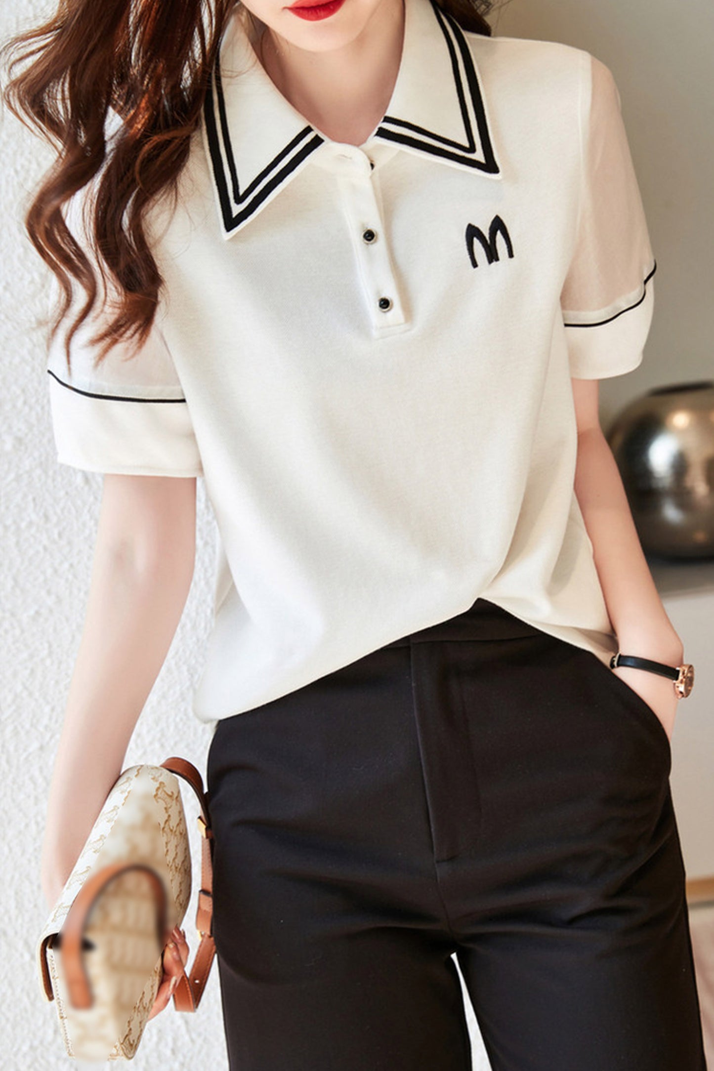Embroidered Printed Knit Short Sleeve Polo T-Shirts