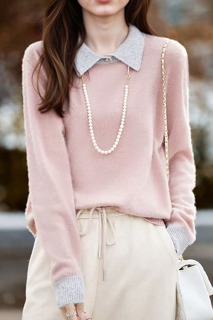 Women's Polo Collar Sweater Long Sleeve Pullover Top