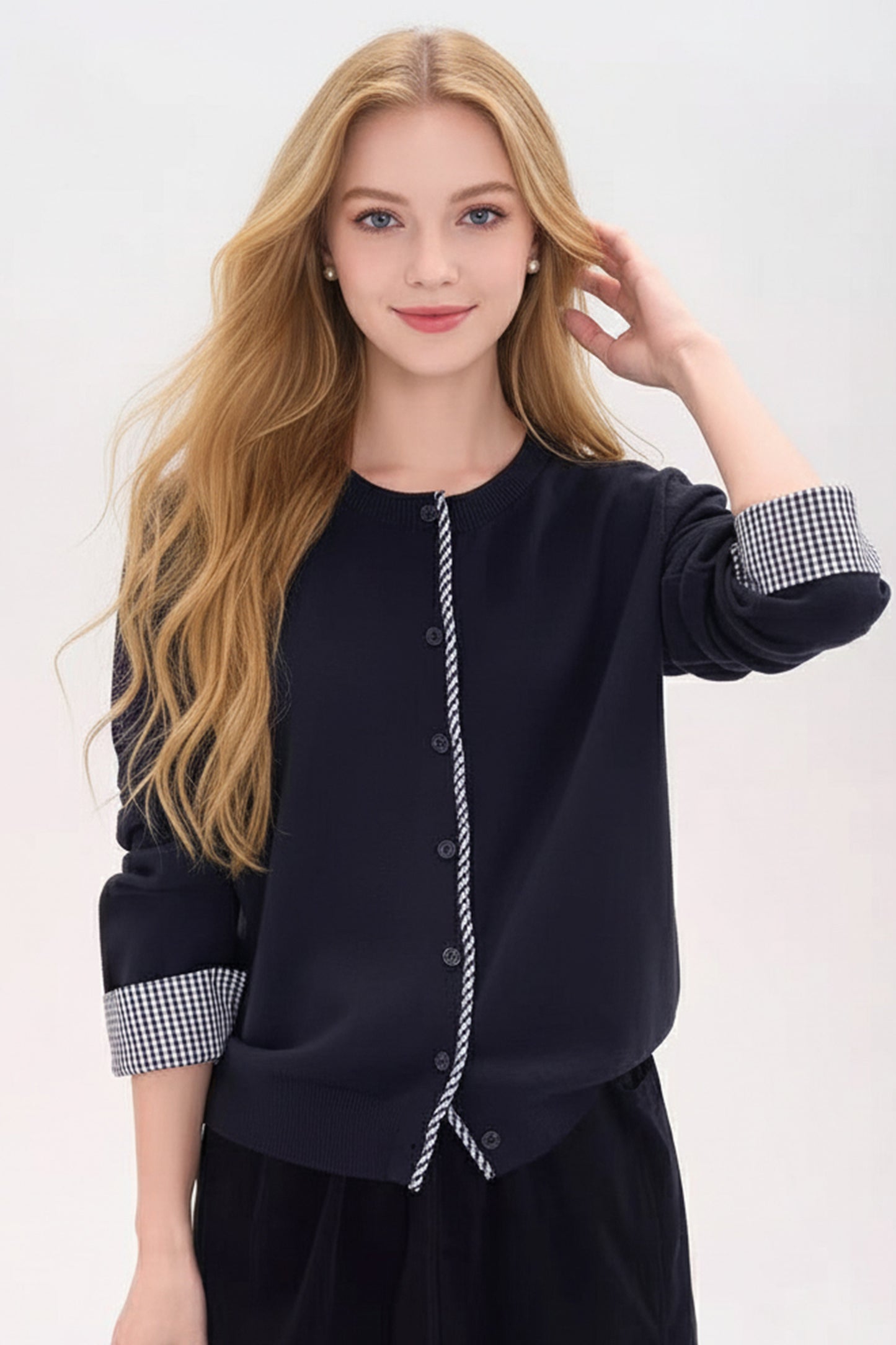 Women's Cardigan Sweaters Plaid Long Sleeve Knit
