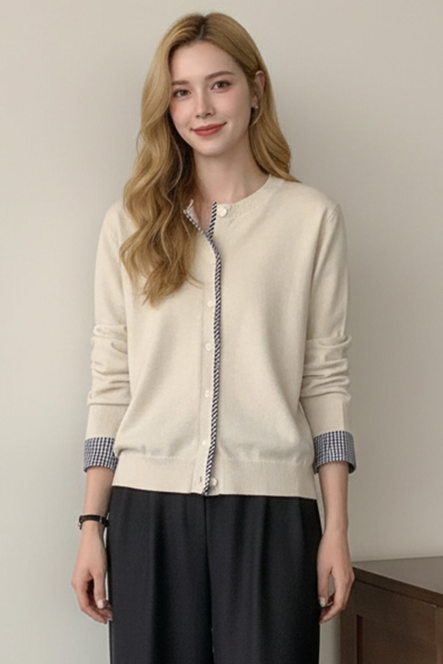 Women's Cardigan Sweaters Plaid Long Sleeve Knit
