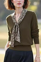 Women's Tie V-Neck Sweater Solid Color Pullover Tops