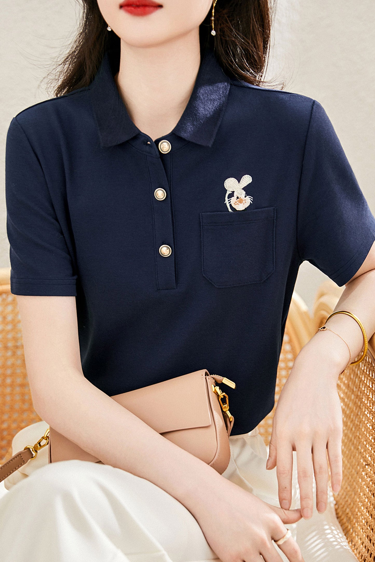 Embroidered Printed Knit Short Sleeve Polo T-Shirts