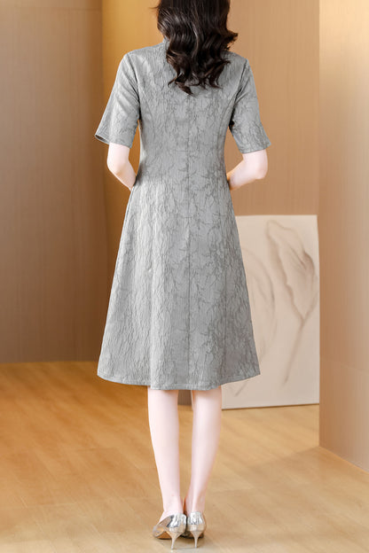 Gray Floral Cheongsam Midi Dress