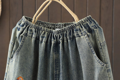 Women Jeans Denim Loose Pants Elastic Waist
