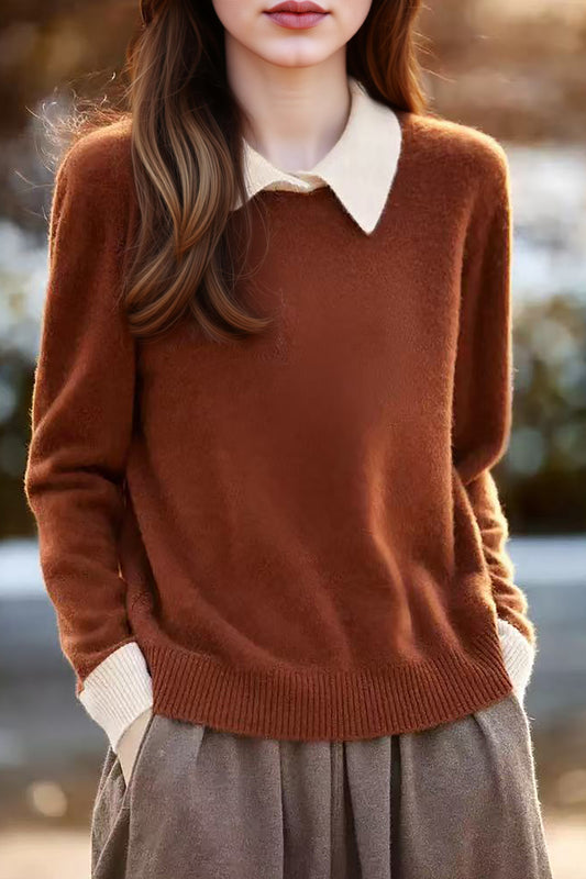 Women's Polo Collar Sweater Long Sleeve Pullover Top