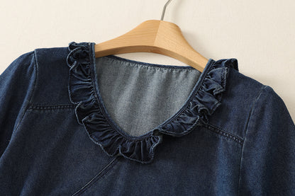 Ruffle V-Neck Denim Top | Soft Feminine Everyday Style