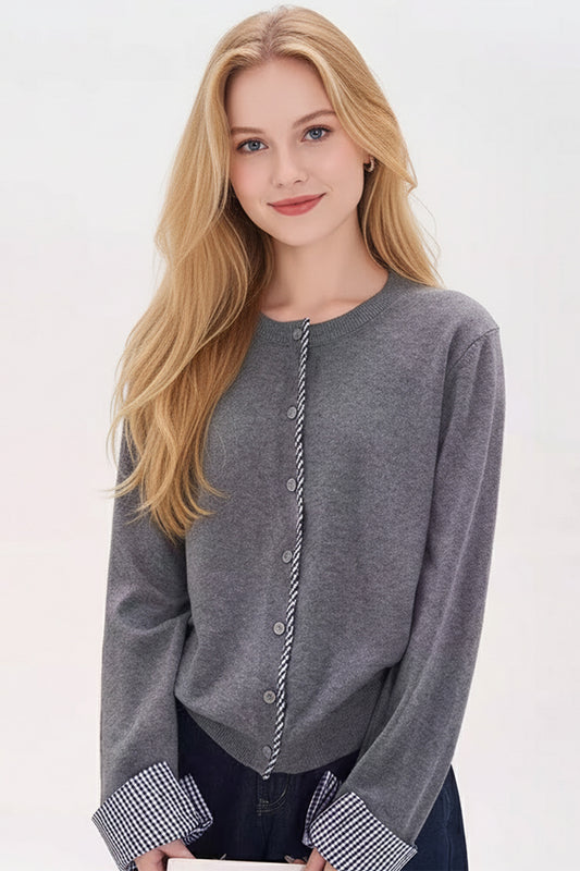 Women's Cardigan Sweaters Plaid Long Sleeve Knit