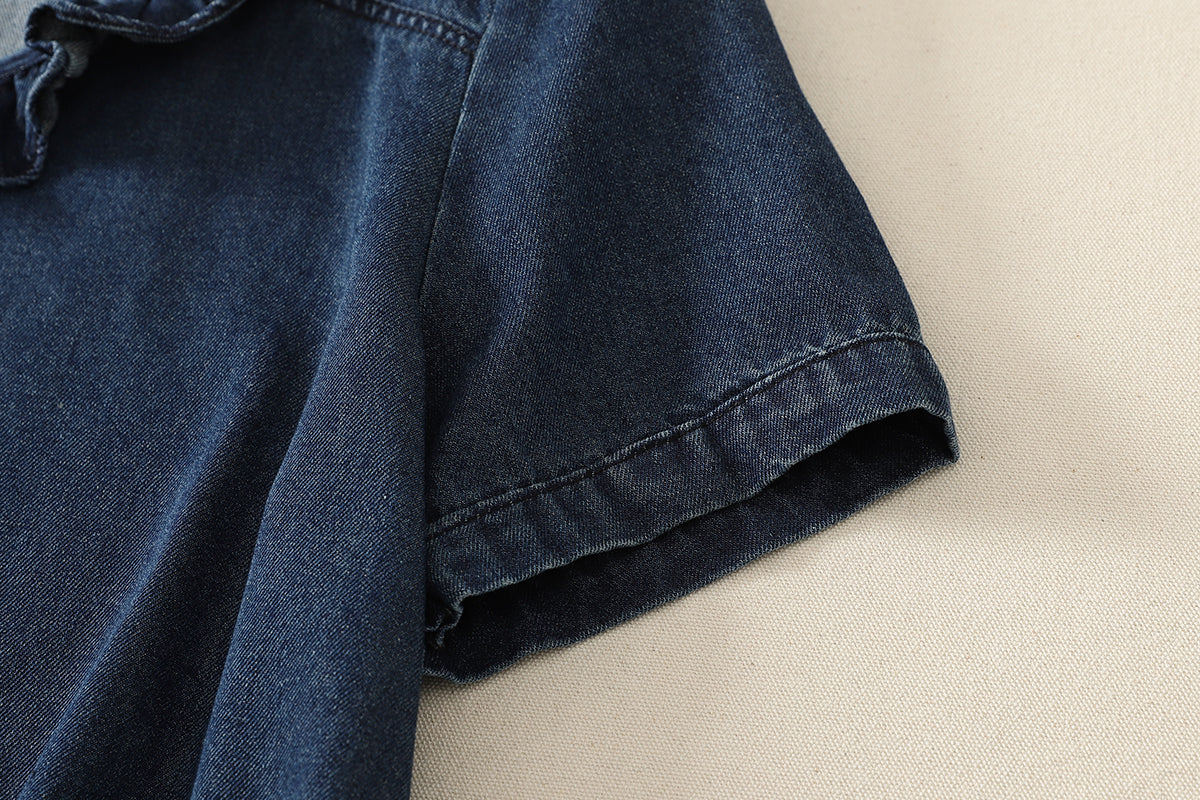 Ruffle V-Neck Denim Top | Soft Feminine Everyday Style