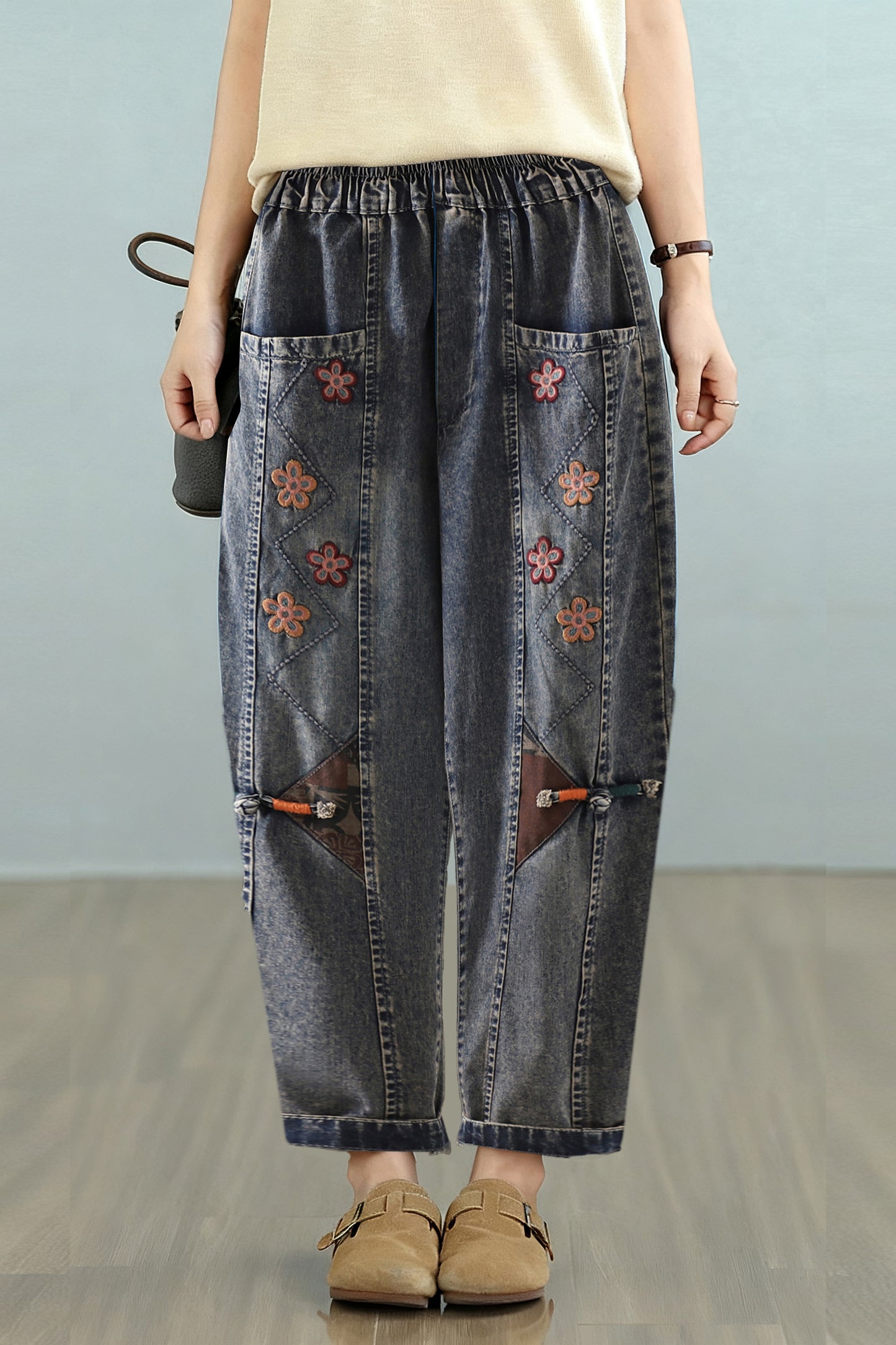 Women Jeans Denim Loose Elastic Waist Pants