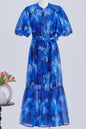 Women's Floral Print Puff Sleeve Fishtail Loose Maxi Dress