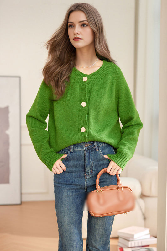 Women's V-Neck Sweaters Winter Button Knit Tops Casual Blouse
