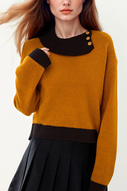 Women's Asymmetrical Lapel Sweaters Knit Pullover Tops