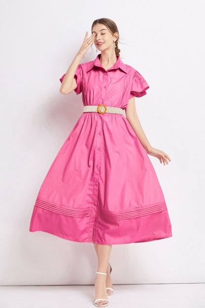 Women Vintage Ruffled Sleeves Casual A-Line Maxi Dress