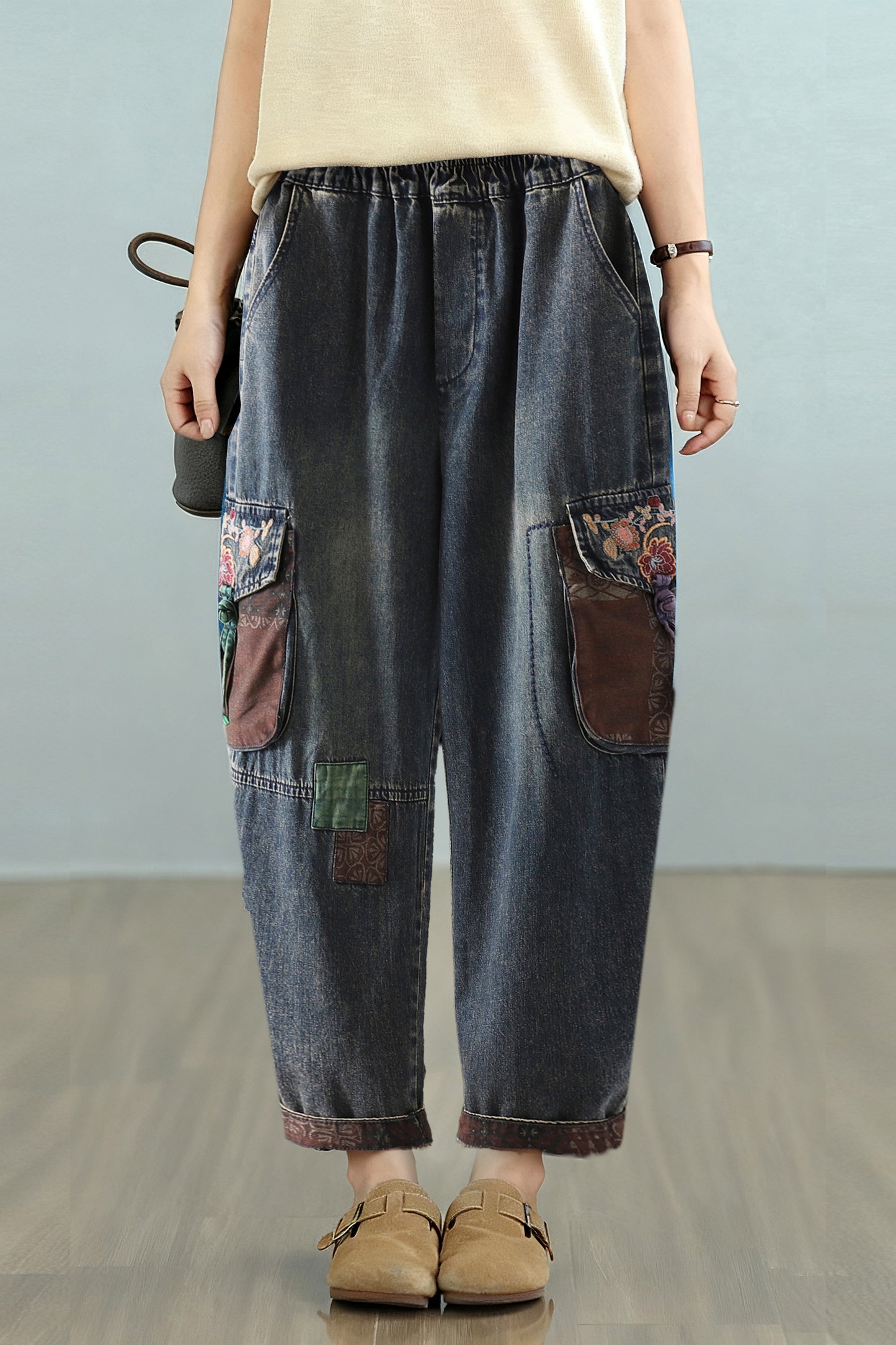 Women Jeans Denim Loose Elastic Waist Pant