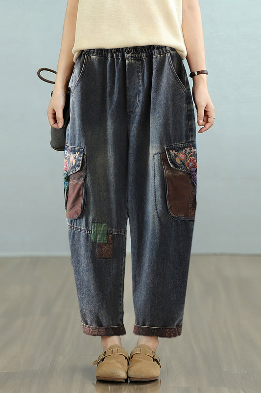 Women Jeans Denim Loose Elastic Waist Pant